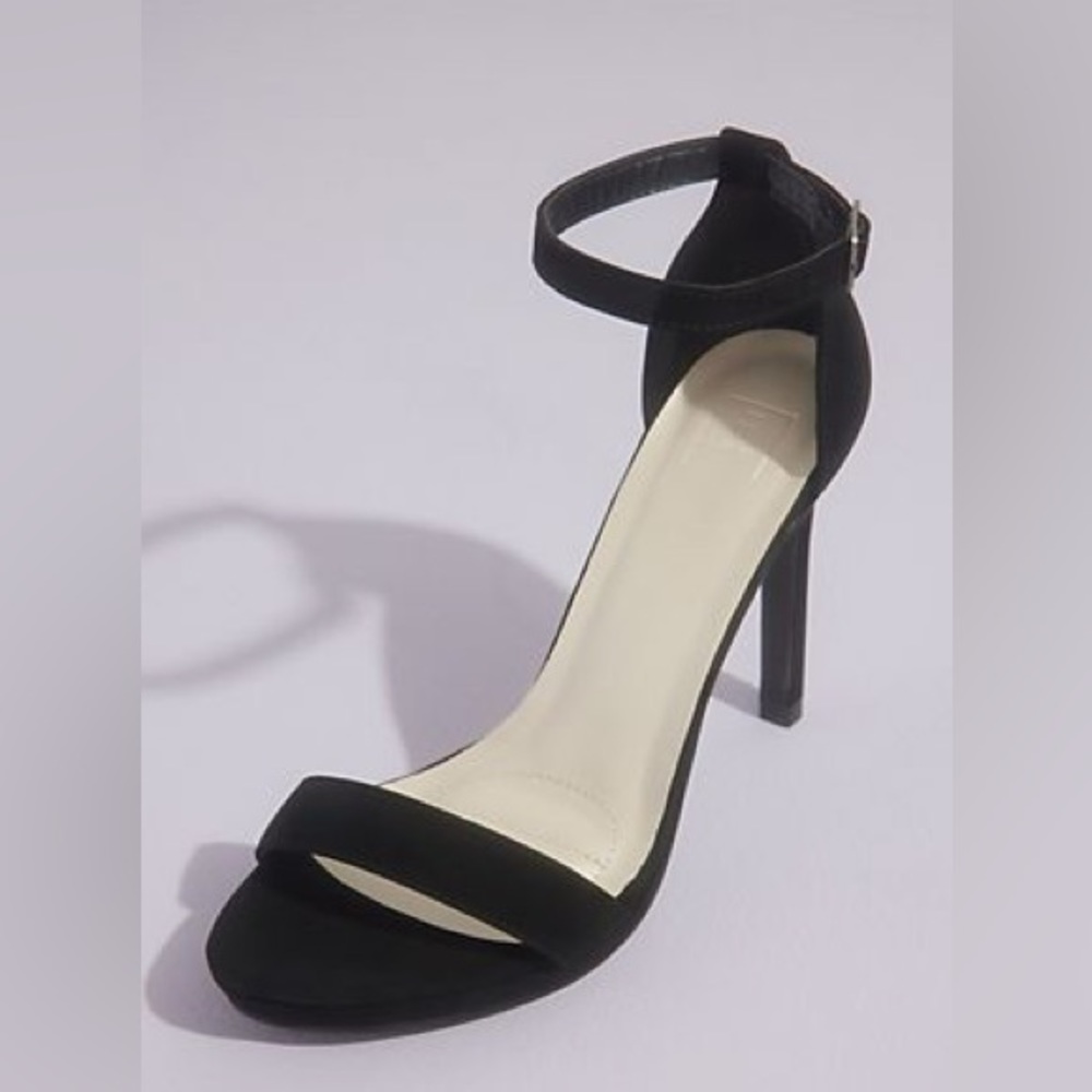 Black David’s Bridal Velvet Strappy Open Toe Heels- 4 Inches